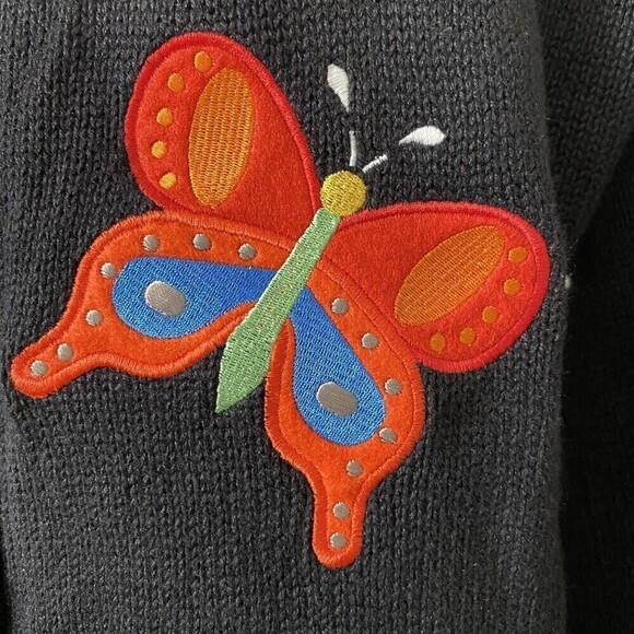 Quacker Factory Christmas Sweater Women's Small Butterflies Black - Picture 4 of 6